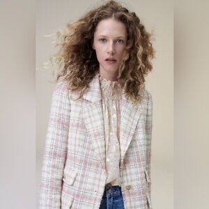 Rebecca Taylor Gabrielle Classic Jacket Plaid Tweed Blazer Sz 6 Pink Tan Cream